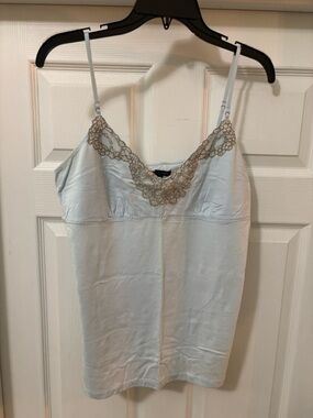 American Eagle Outfitters Light Blue Cami with Beige Lace Yoke - Size XL